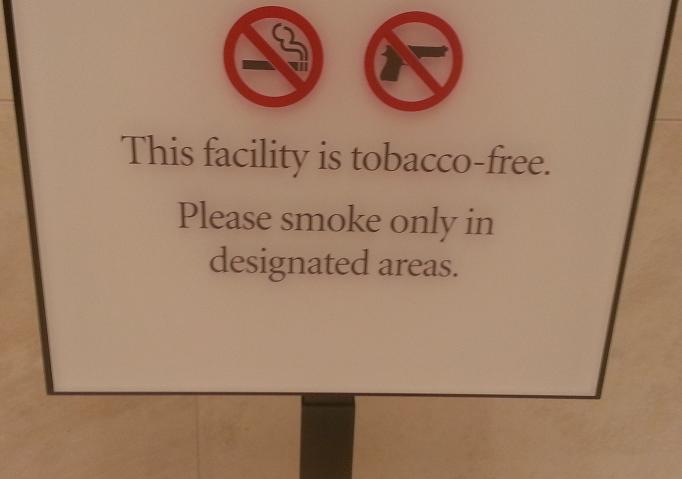 This facility is tobacco-free.  Please smoke only in designated areas.